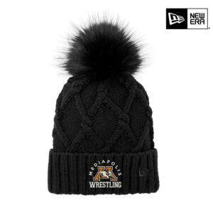 Mediapolis Wrestling New Era Faux Fur Pom Beanie-Black