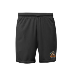 Mediapolis Wrestling Men A4 7″ Flatback Mesh shorts  with side pockets-Black