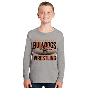 Mediapolis Wrestling Youth Cotton Long Sleeve Tee-Grey