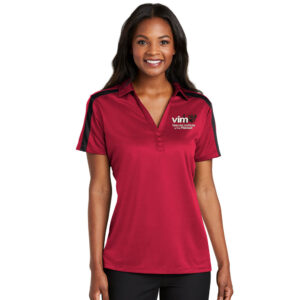 VIM Port Authority Ladies Silk Touch Performance Colorblock Stripe Polo-Red/Black