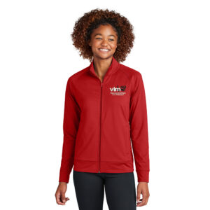 VIM Sport-Tek Ladies Sport-Wick Stretch Full-Zip Cadet Jacket-Deep Red