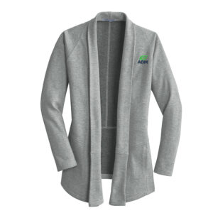 ADM Clinton Port Authority Ladies Interlock Cardigan-Medium Grey Heather/Charcoal heather