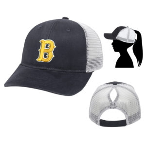 Bett Baseball Ladies Fit With Ponytail Mesh Back Hat -Black/White