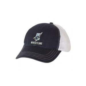 Belleville East Lancers Wrestling Richardson Garment Washed Split snap back trucker cap-Navy/White