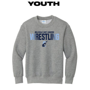 Belleville East Lancers Wrestling Youth Fleece Crewneck Sweatshirt-Athletic Heather