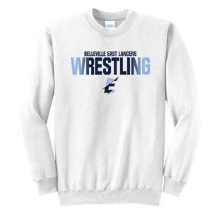 Belleville East Lancers Wrestling Unisex Core Fleece Crewneck Sweatshirt-White