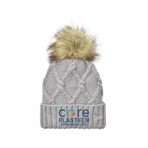 Core Plastech Employee New Era Faux Fur Pom Beanie-Heather Grey