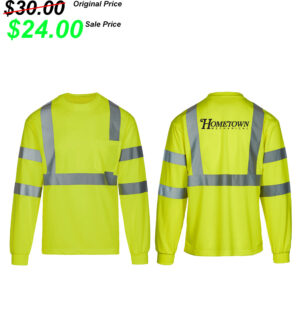 Hometown Mechanical Hometown Class 3 Hi Safety Green Long Sleeve moisture wicking T-shirt with pocket-Safety Green