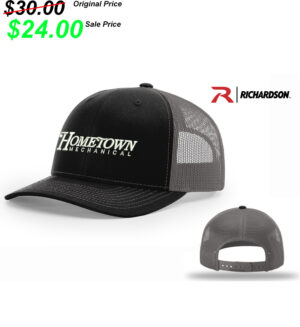 Hometown Mechanical Richardson Pro Crown Mesh Back Adjustable back cap Split-Black/Charcoal