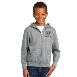 IC West Trojan Wrestling Youth Core Fleece Full Zip Hooded Sweatshirt-Athletic heather