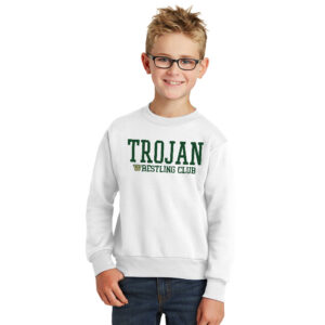 IC West Trojan Wrestling Youth Core Fleece Crewneck Sweatshirt-White