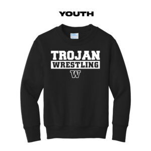 IC West Trojan Wrestling Youth Fleece Crewneck Sweatshirt-Black