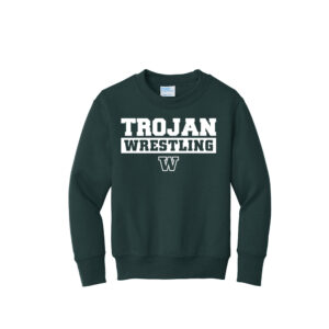 IC West Trojan Wrestling Youth Fleece Crewneck Sweatshirt-Dark Green