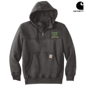 IC West Trojan Wrestling Carhartt Adult Rain Defender Paxton Heavyweight Hooded Zip Mock Sweatshirt-Carbon Heather