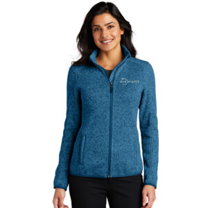 One Eighty Port Authority Ladies Sweater Fleece Jacket-Medium Blue Heather