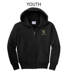 Streamwood Wrestling Youth Core Fleece Full Zip Hooded Sweatshirt-Black