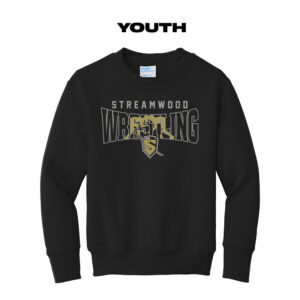 Streamwood Wrestling Youth Fleece Crewneck Sweatshirt-Black