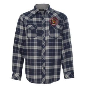 Fulton Fire Dept Burnside Men Yarn-Dyed Long Sleeve Flannel Shirt-Navy/Grey