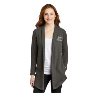 Quality Concrete Port Authority Ladies Interlock Cardigan-Charcoal Heather/Medium Grey heather