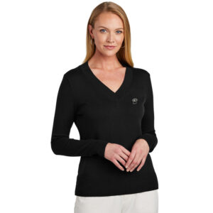 Adcraft Sales Brooks Brothers Women’s Cotton Stretch V-Neck Sweater-Deep Black