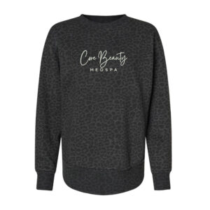 Core Beauty LAT Women’s Weekend Fleece Crewneck Sweatshirt-Black Leopard (embroidery)