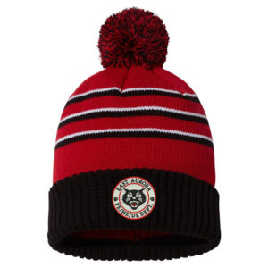 EA PE Health Drivers Ed Richardson Striped Beanie with Cuff Pom-Red/Black/White