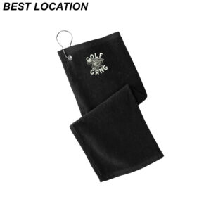 1031 Golf Gang Port Authority Grommeted Hemmed Golf Towel-Black