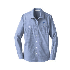 IHMVCU Port Authority Ladies Slub Chambray long sleeve full button Shirt-Light Blue