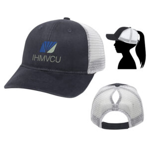 IHMVCU Ladies Fit With Ponytail Mesh Back Hat-Black/White