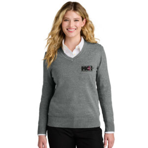 MCH Port Authority Women’s Easy Care V-Neck Sweater-Medium Heather Grey