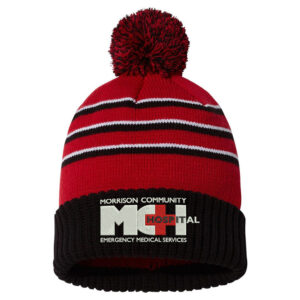 MCH Richardson Striped Beanie with Cuff and Pom-Red/Black/White