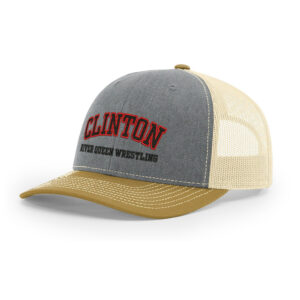 04.River Queen Wrestling Richardson Pro Crown Mesh Back Adjustable back cap tri Color-Heather Grey/Birch/ Amber Gold