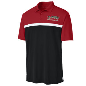 17.River Queen Wrestling Sport-Tek Men UV Micropique Colorblock Polo-Red/Black/White