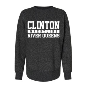 40.River Queen Wrestling LAT Women’s Weekend Fleece Crewneck Sweatshirt-Black Leopard