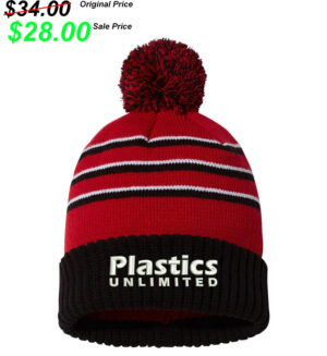 Plastics Unlimited Richardson Striped Beanie with Cuff  Pom-Red Black White