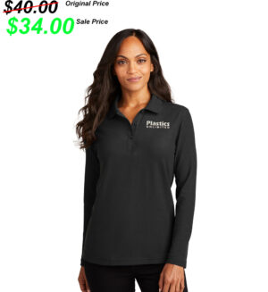 Plastics Unlimited Port Authority Ladies Silk Touch Long Sleeve Polo -Black