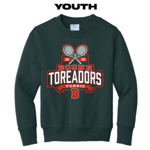 Boone Boys Tennis Youth Fleece Crewneck Sweatshirt-Dark Green