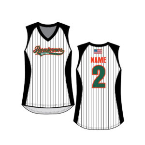 01. Barnstormers Softball Women’s Sublimated V-Neck Racerback Jersey-White/Pinstripe