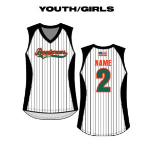 02. Barnstormers Softball YOUTH/GIRLS Sublimated V-Neck Racerback Jersey-White/Pinstripe