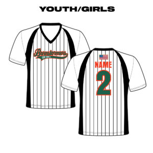 06. Barnstormers Softball YOUTH/GIRLS Sublimated V-Neck SS Jersey-White/Pinstripe