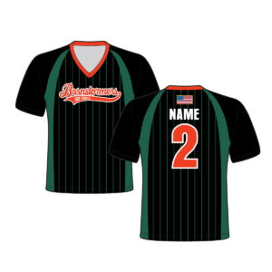 07. Barnstormers Softball Women’s Sublimated V-Neck SS Jersey-Black/Pinstripe