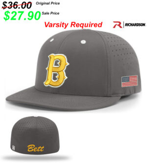 .06 Bett Baseball Bettendorf Alternate Charcoal Cap Richardson Custom Lite R-Flex Cap- Charcoal Charcoal WHITE eyelettes and White Button