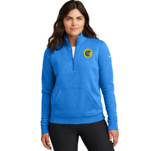 Clinton National Bank Nike Ladies Club Fleece Sleeve Swoosh 1/2-Zip-Light Game Royal heather