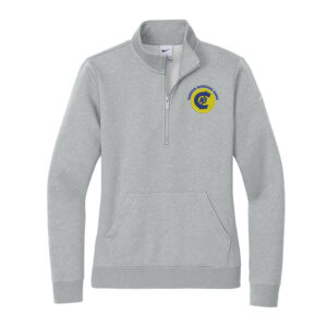 Clinton National Bank Nike Ladies Club Fleece Sleeve Swoosh 1/2-Zip-Dark Grey heather