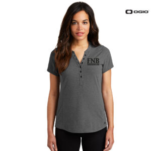 FNB OGIO Ladies Tread short sleeve Henley-Blacktop Heather