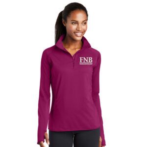 FNB Sport-Tek Ladies Sport-Wick Stretch 1/2-Zip Pullover-Pink Rush