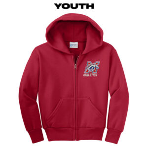 Morrison Youth core fleece full zip hooded sweatshirt-Red