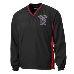 Monticello EMS Sport-Tek Tipped V-Neck Raglan Wind Shirt Men-Black/Red