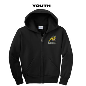 Rams Baseball Youth Core Fleece Full Zip Hooded Sweatshirt-Black