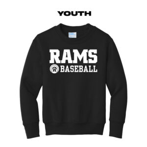 Rams Baseball Youth Fleece Crewneck Sweatshirt-Black